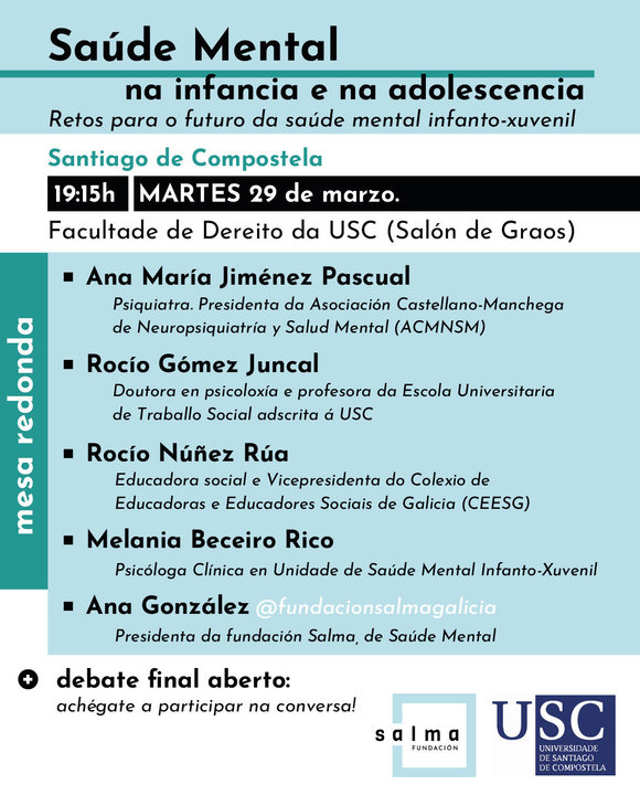 Cartel da mesa redonda celebrada o martes 29 de marzo en Santiago en referencia á saúde mental-El Portal de la Infancia