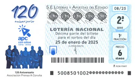 D&eacute;cimo de Lotería dedicado a la Asociaci&oacute;n de la Prensa de A Coru&ntilde;a.