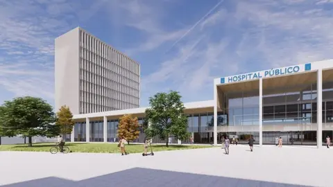 Obras da torre polivalente do novo hospital p&uacute;blico da Coru&ntilde;a.