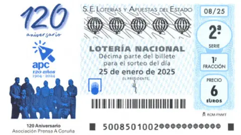 D&eacute;cimo de Lotería dedicado a la Asociaci&oacute;n de la Prensa de A Coru&ntilde;a.