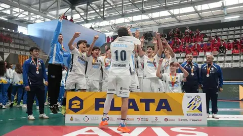 La Selecci&oacute;n Juvenil Masculina celebrando el segundo puesto. Foto: Federaci&oacute;n Gallega de Balonmano.