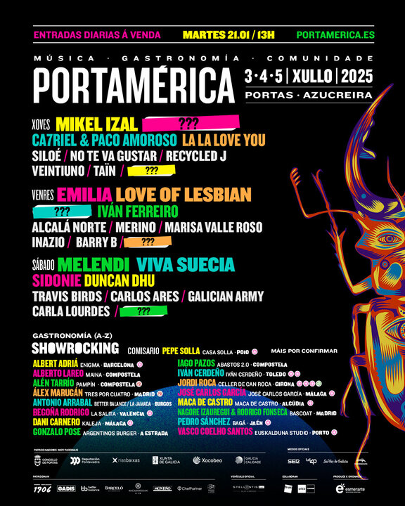 Cartel por días del Festival PortAmérica 2025.