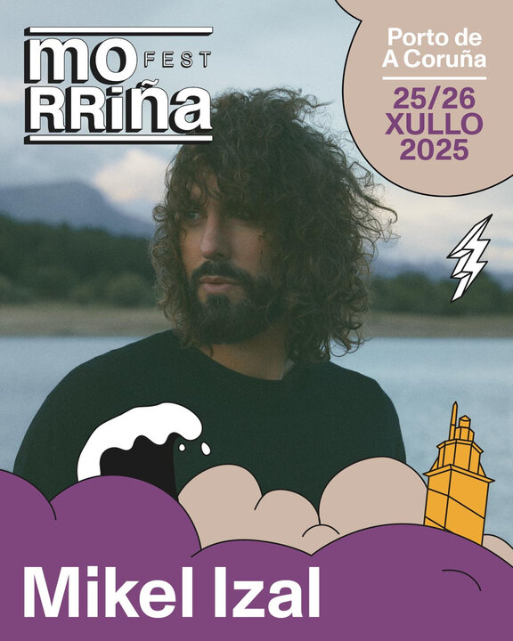 Cartel de presentación de Mikel Izal para el Morriña Fest 2025.