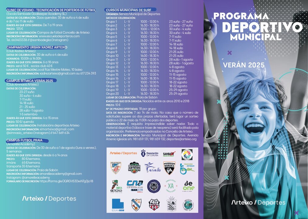 Actividades del Programa Deportivo de Verano 2025 en Arteixo.