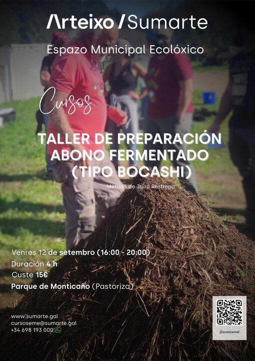 Cartel del taller de elaboración de abono orgánico en Pastoriza.